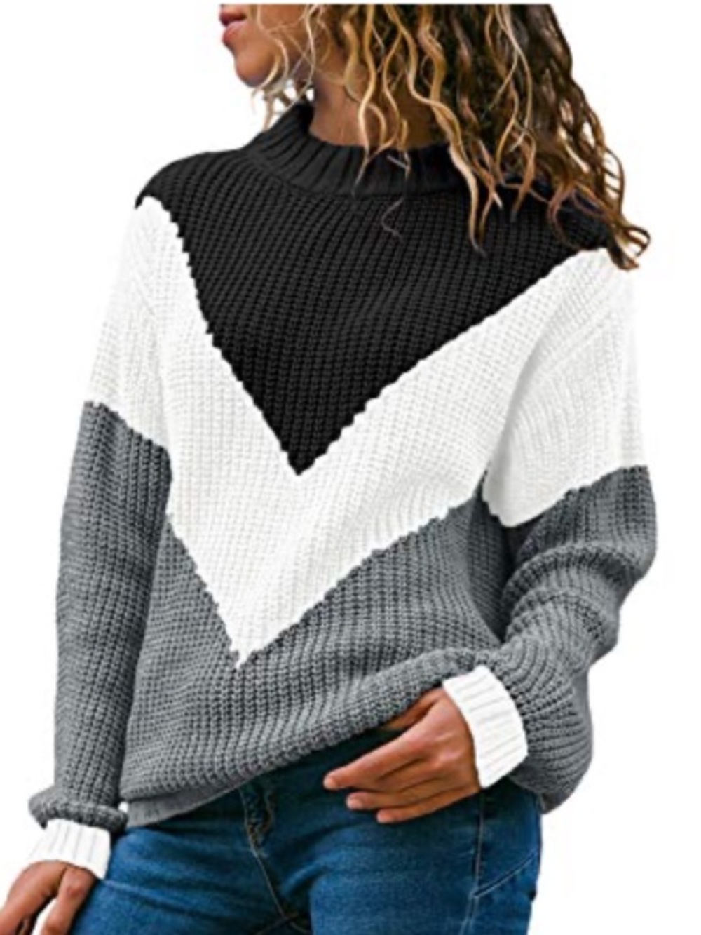COLORBLOCK Black White & Gray Chevron Knit Winter Sweater M NWOT